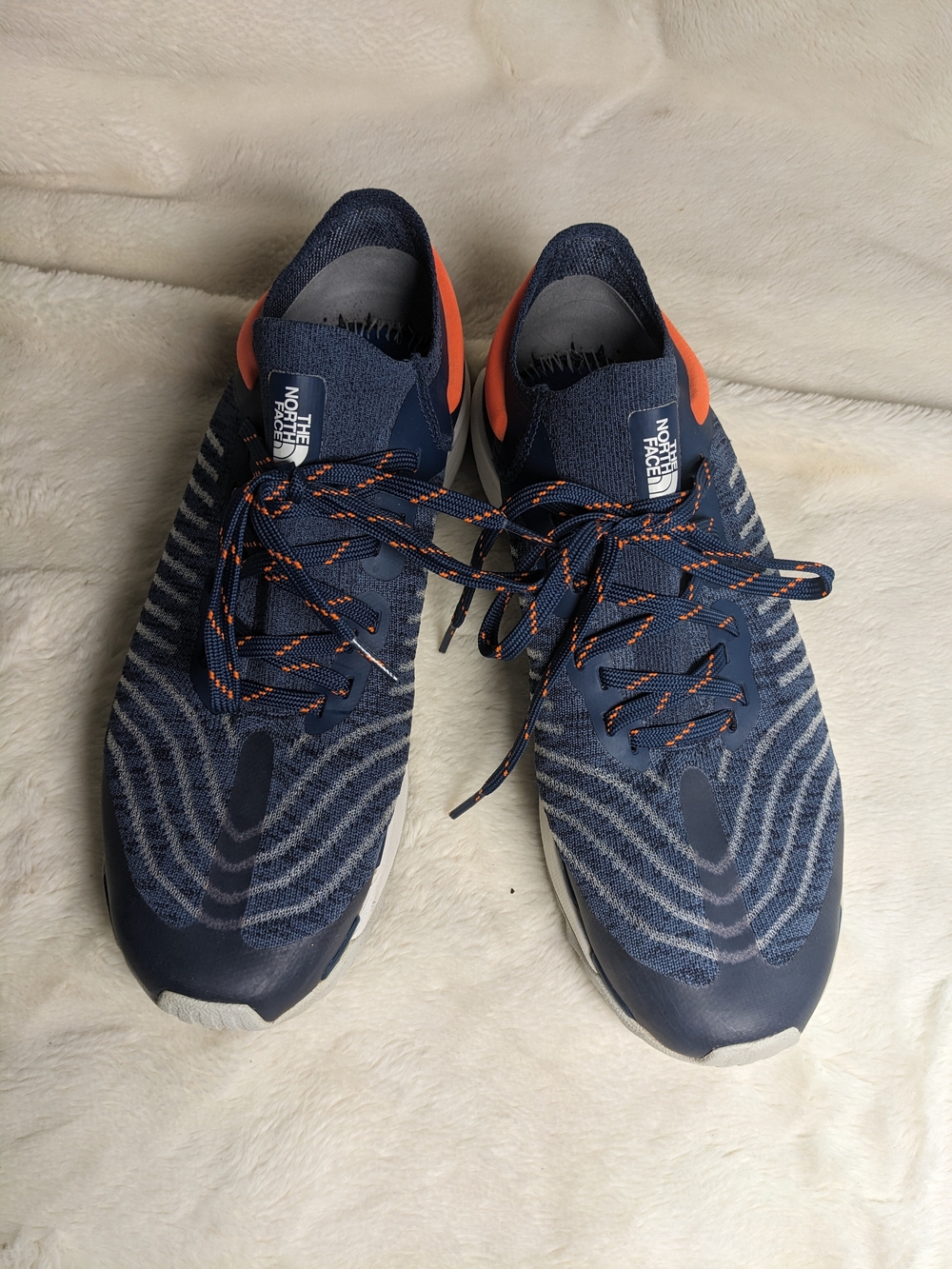 The North Face Navy Knit Running Sneakers with Orange Accents